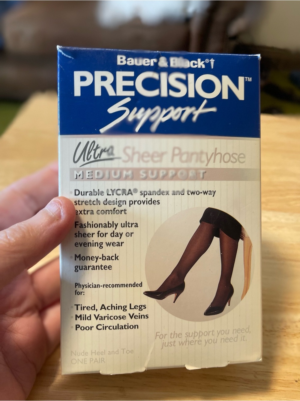 Bauer & Black Ultra Sheer Support Pantyhose Tall Black Toe 1 Pair Medium 201036